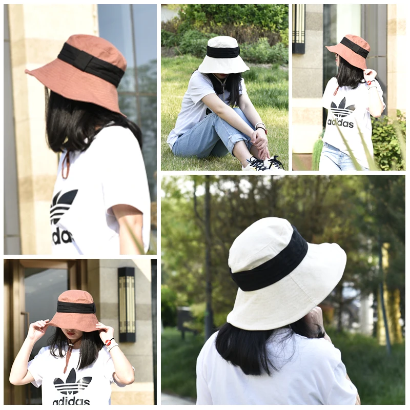 

Women Summer Sun Hats Cotton Linen Foldable Beach Hat Fashion Patchwork Bucket Cap