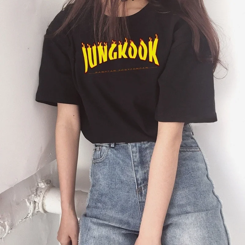 Звездная Королева-JBH 1 шт. корейская мода Kpop Bangtan Jungkook Thrasher Футболка Boys/Kpop Merch |