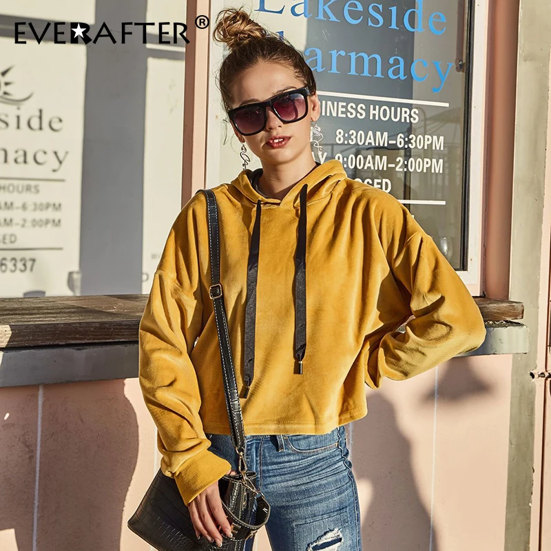 Элегантные однотонные свитера EVERAFTER с капюшоном на завязках длинным рукавом