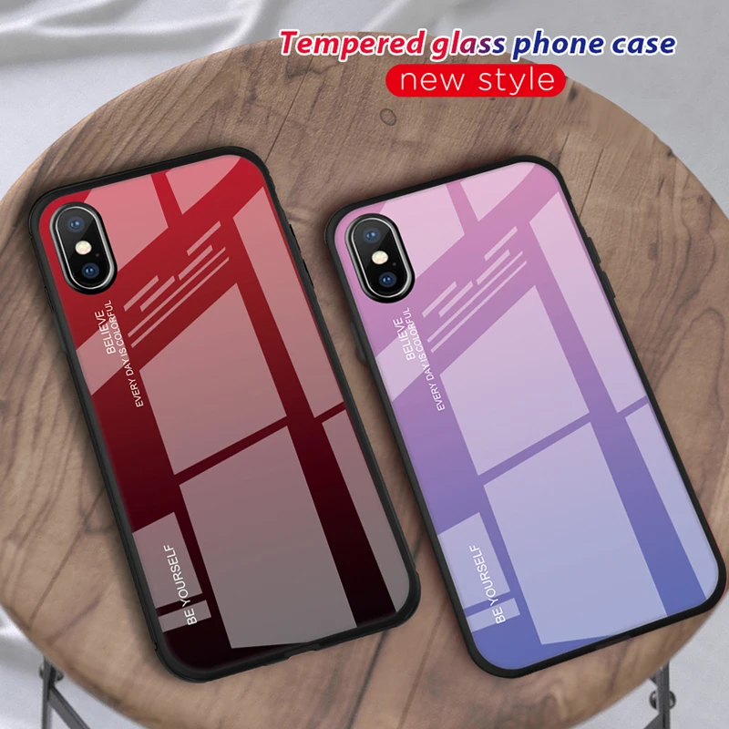 Gradient Tempered Glass Case For iPhone XR 7 8 6 6s Plus on the X XS Max Phone Cases Cover Protective Fundas |