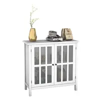 Costway Storage Buffet Cabinet Glass Door Sideboard Console Table Server Display White