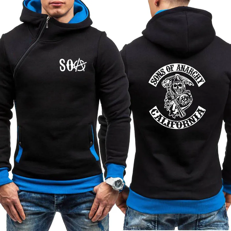Мужская Флисовая Толстовка SOA Sons of anarchy теплая кофта на молнии с принтом черепа