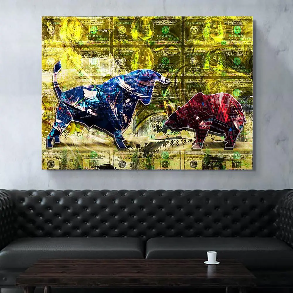 

Posters Canvas Painting Bull And Bear War Wall Art Decor Posters And Prints Room Decor Pictures For Home Design Wall Art