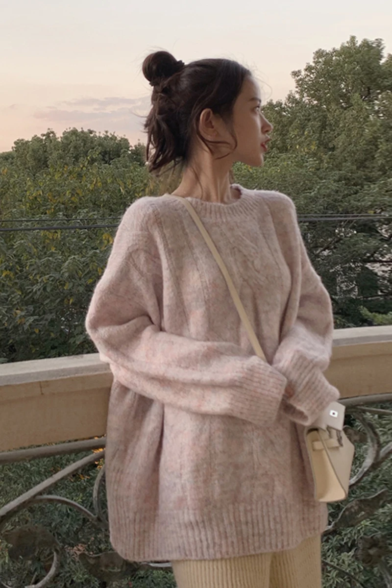 

Jumper Real Acrylic O-neck Autumn Gentle Wind Sweater Women 2020 New Korean Version Loose Outer Wear Pullover Lazy Knit Jacket