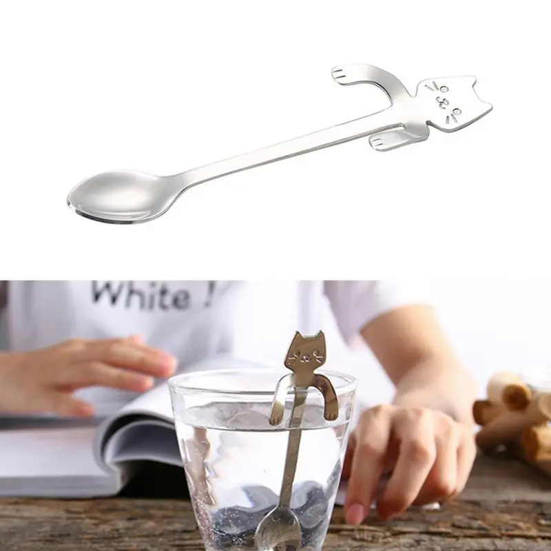 Милый Кот форма кафе чай сахар и торт 4 x ложки из нержавеющей стали (серебро)-ABUX |