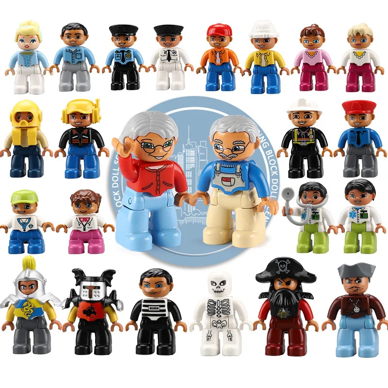

x1 Big Figures Block Toy Firemen Robber Princess Policeman Mom DIY Building Blocks Toys for Children Compatible Big Base plate