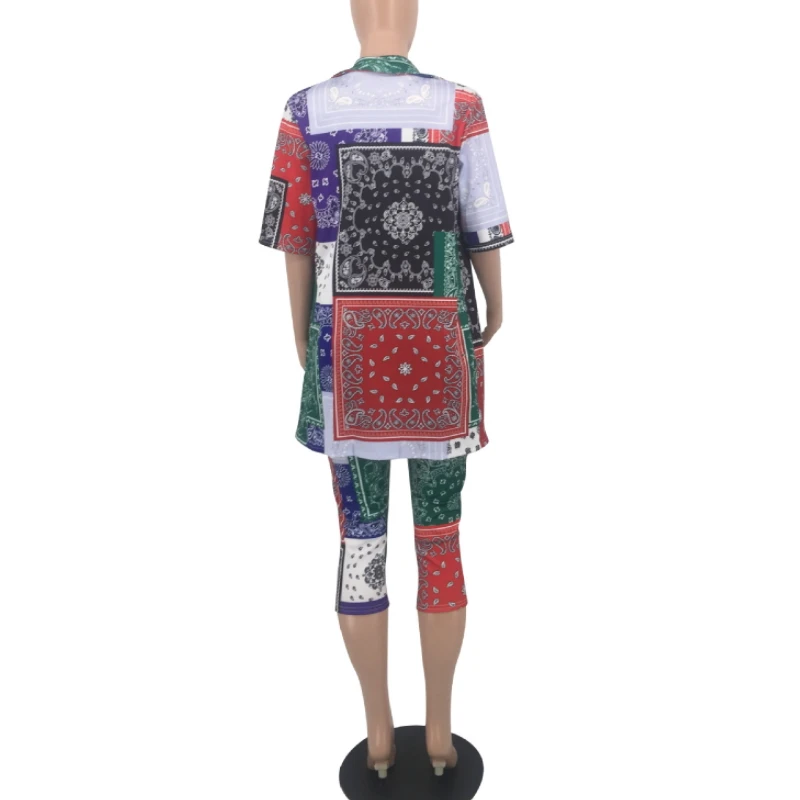 

Paisley Printed Two Piece Set Short Sleeve Shirt Calf-Length Pants Matching Sets For Women Sexy Casual Outfits Summer Sweat Suit