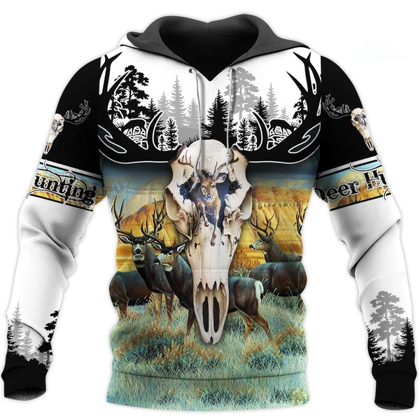 Men Casual Deer Skull Hunting 3D Print Hoodie Camping Hunter Harajuku Pullover Women Sweatshirt Hip-Hop Jacket Unisex Streetwear | Мужская