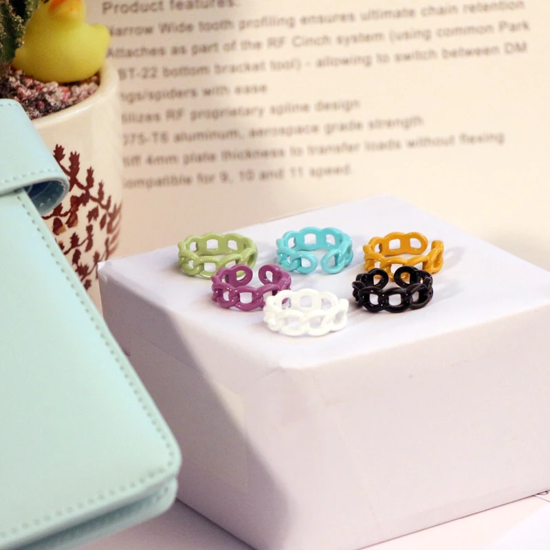 

Trendy Personality Women Hollow Chain Opening Candy Ring Geometric Hand-painted Party Colorful Ring Jewelry