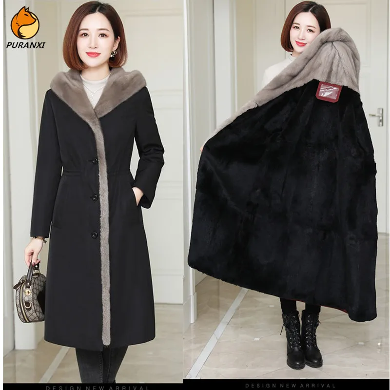 Парка из натурального меха кролика шуба норки Меховая куртка женские пальто