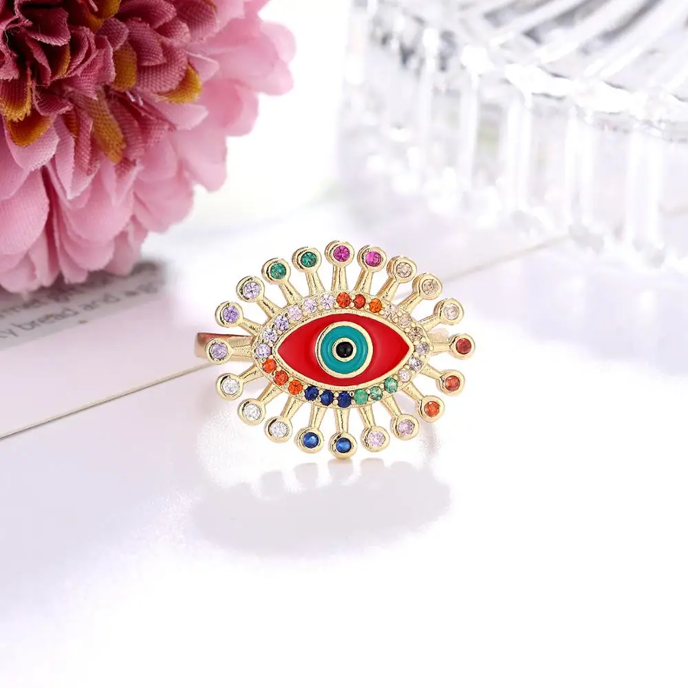 Модное открытое эмалированное Золотое кольцо с короной и паве сглаза на удачу