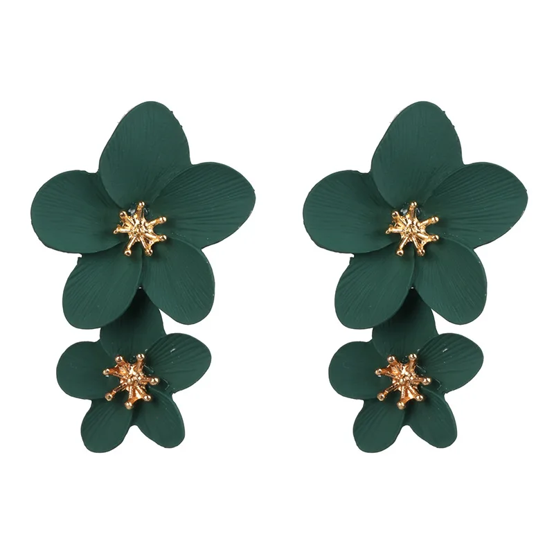 New Design Fashion Jewelry Elegant Big Double Flower Yellow Red Earrings Bohemian Style Beach Party Earring for Woman