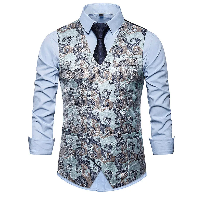 light blue Мужской роскошный жаккардовый жилет с узором пейсли, двубортное платье, жилет-смокинг, жилет для певицы, танцовщицы, одежда для выступлений, жилет - Цвет: light blue