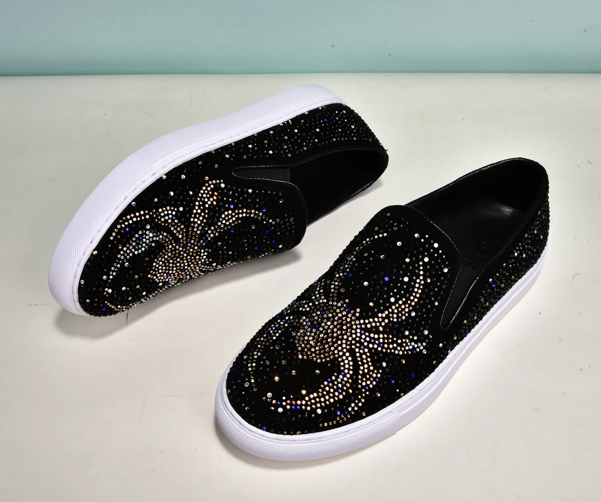 

Free ship mens full rhinestone beading colorful black pattern fashion shoes/bling/red carpet/studio shoes