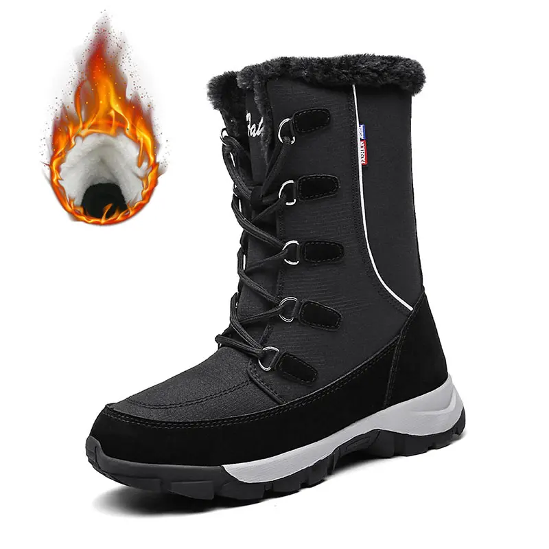 Зимние ботинки женская обувь 2021 однотонные женские зимние на шнуровке высокие