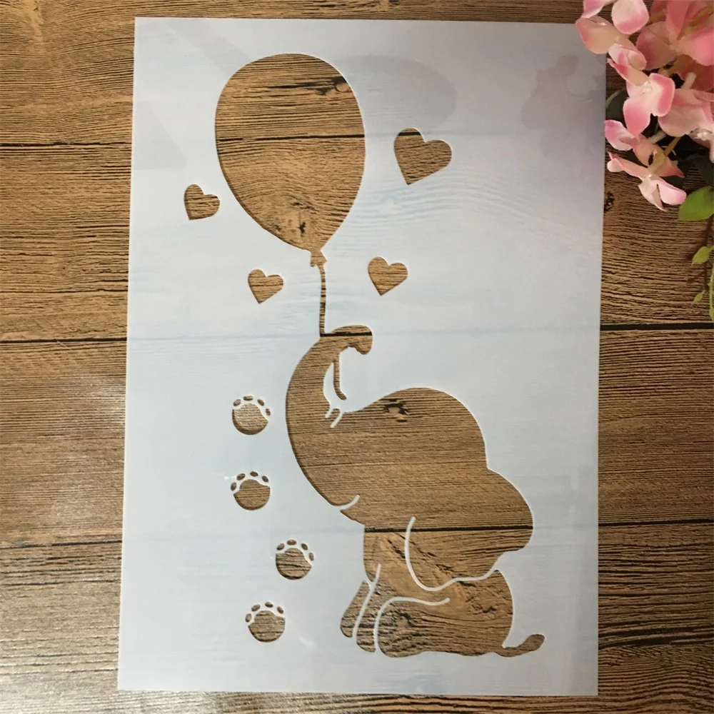 

A4 29cm Little Elephant Balloon Drum DIY Layering Stencils Wall Painting Scrapbook Coloring Embossing Album Decorative Template