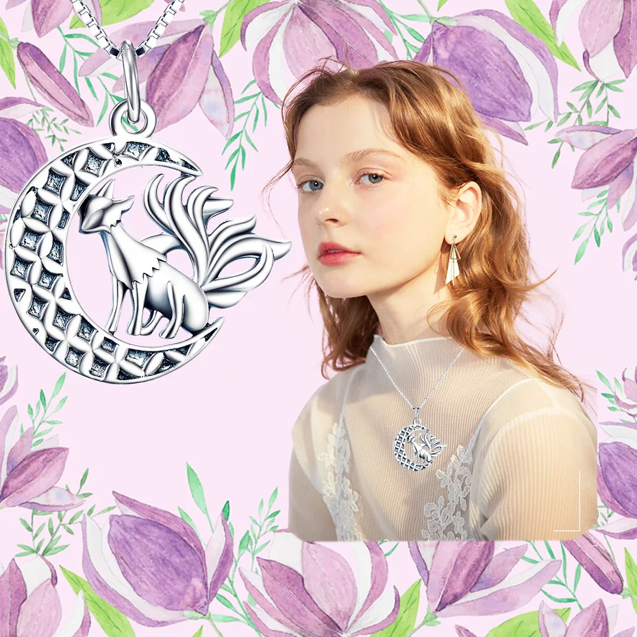 Ожерелье из серебра 925 пробы с подвеской в виде полумесяца и лисы|crescent moon|fashion