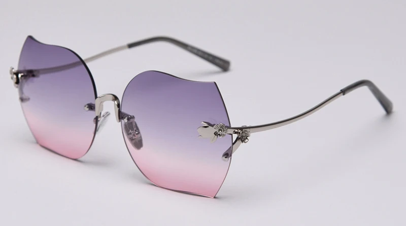 grey pink lens Kachawoo, градиентные негабаритные Квадратные Солнцезащитные очки, без оправы, женские, металлические, большие, без оправы, солнцезащитные очки для девушек, летний подарок на день рождения - Цвет линз: grey pink lens