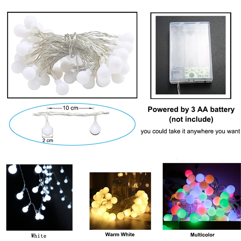 

Festoon LED String Lights Christmas Indoor Fairy Lights Garland on Batteries Ball Curtain Decoration Tree Holiday Lights Outdoor