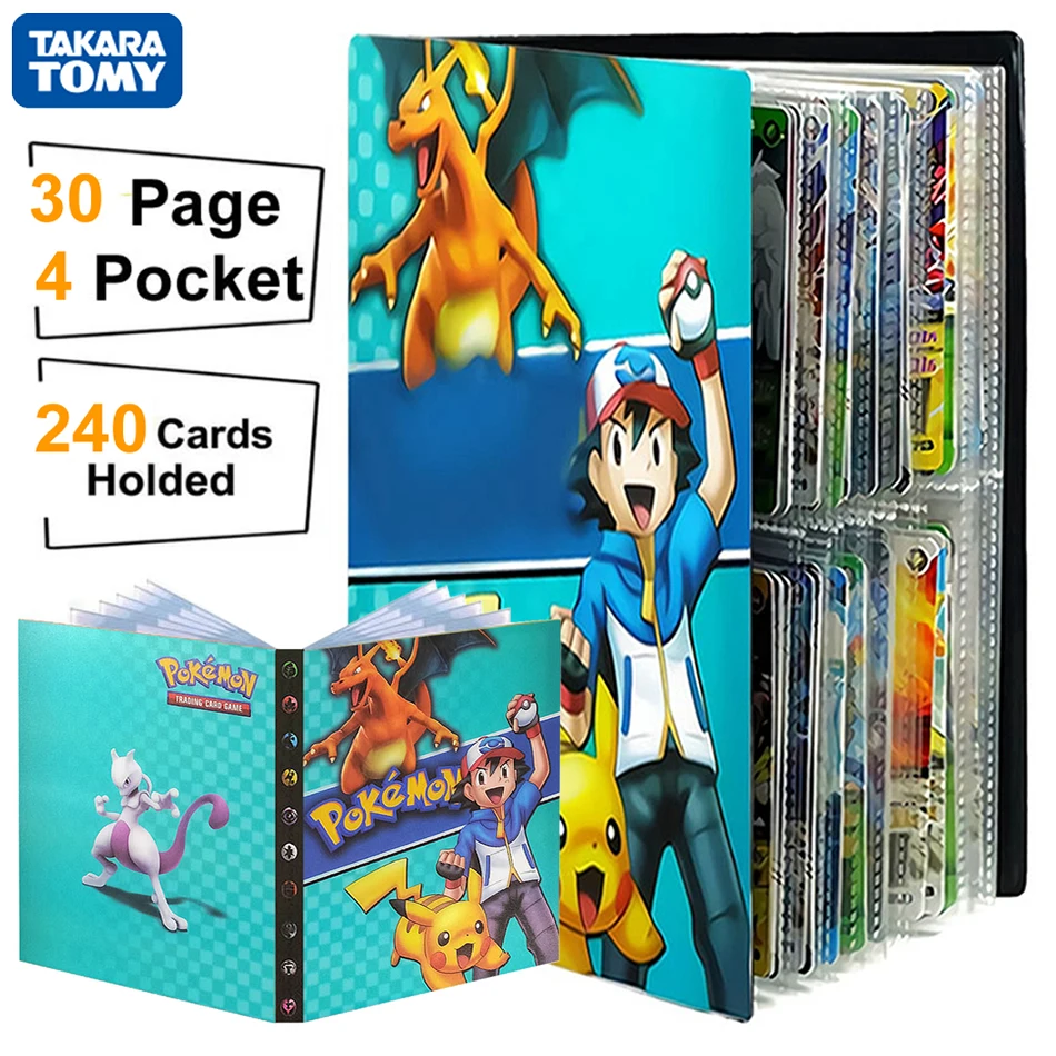 

240 Card Anime Pokemon Album 4 Pocket Collection Book Playing Game Map Binder Display Liver Pokémon Holder Folder Toys Kids Gift