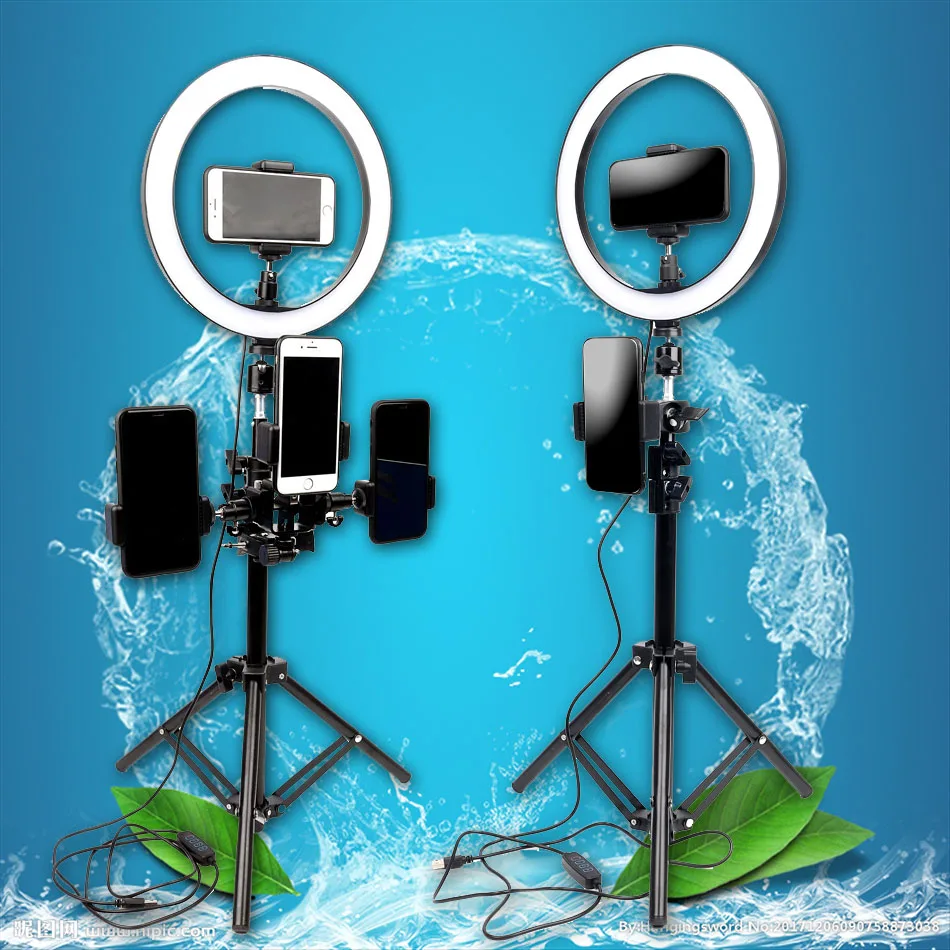 

Photography 26cm LED Selfie Ring Light Dimmable three-speed Stepless Lighting Makeup Video Live Studio With Tripod & Phone Clip