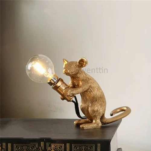 SELETTI смолы мышь настольные лампы Современные Настольный календарь с изображением животных огни спальня прикроватная Светодиодная лампа подставка ночные светильники Кабинет домашний декор - Цвет абажура: Gold B
