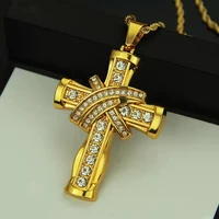 retro exaggerated personality diamond three dimensional cross pendant necklace rock hip hop long chain mens accessories