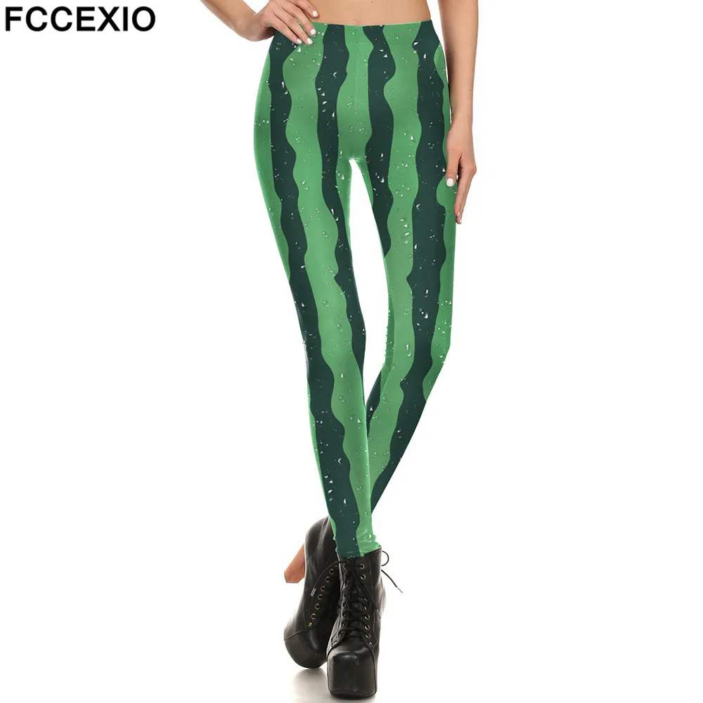 Леггинсы FCCEXIO с принтом арбуза модные женские леггинсы сексуальные летние для