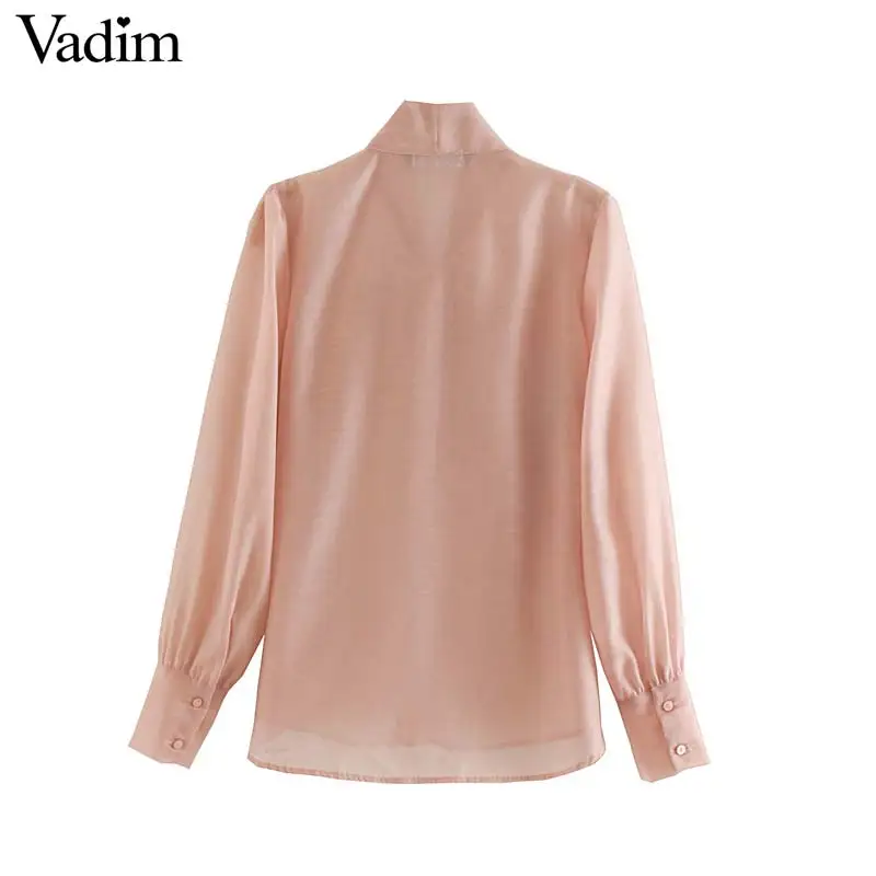 Vadim women sexy transparent bow tie blouse long sleeve see through shirt female casual stylish loose tops blusas mujer LB342 |