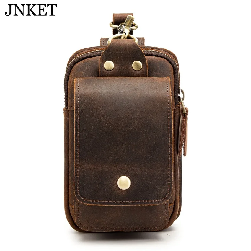 

JNKET New Retro Cow Leather Waist Bag Men's Cellphone Bag Outdoors Belt Waist Packs Fanny Pack Messenger Bags