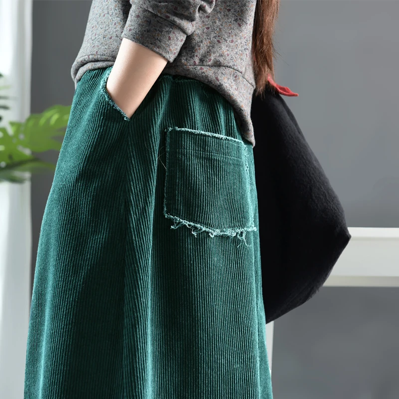 Autumn Winter Skirt Retro Women Loose Casual 2019 New Elastic Waist pocket Solid color Mori girl Vintage Female | Женская одежда