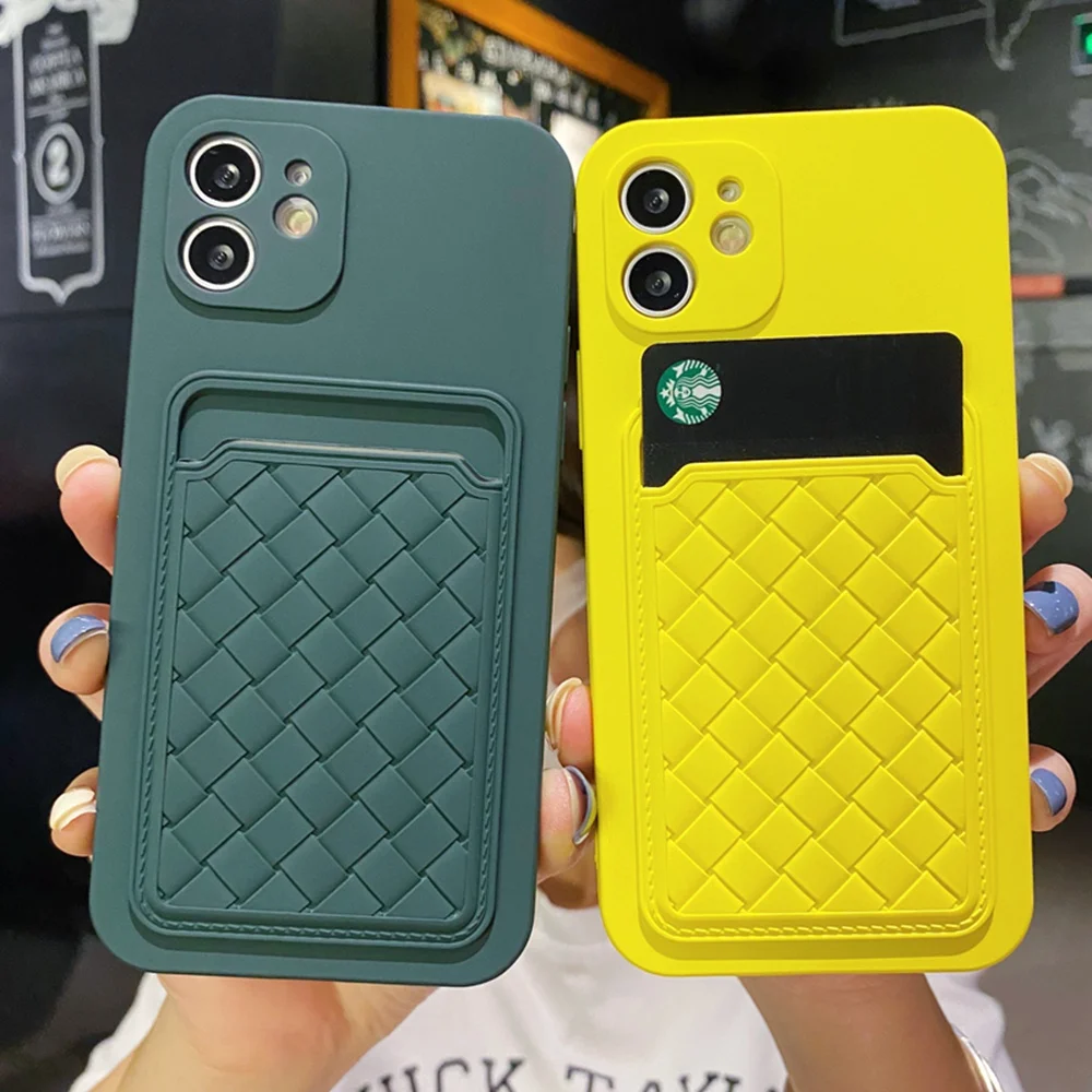 

Liquid Silicone Luxury Case For Xiaomi Redmi Note 8 9 Pro Redmi 9C 9A 9T Weave Card Shell Case Shockproof Cover