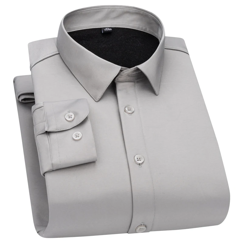 

Aoliwen Brand Men Business Casual Flannel Solid Color Warm Shirt Button Winter Plush Thicken Office Slim Fit Long Sleeve Shirts
