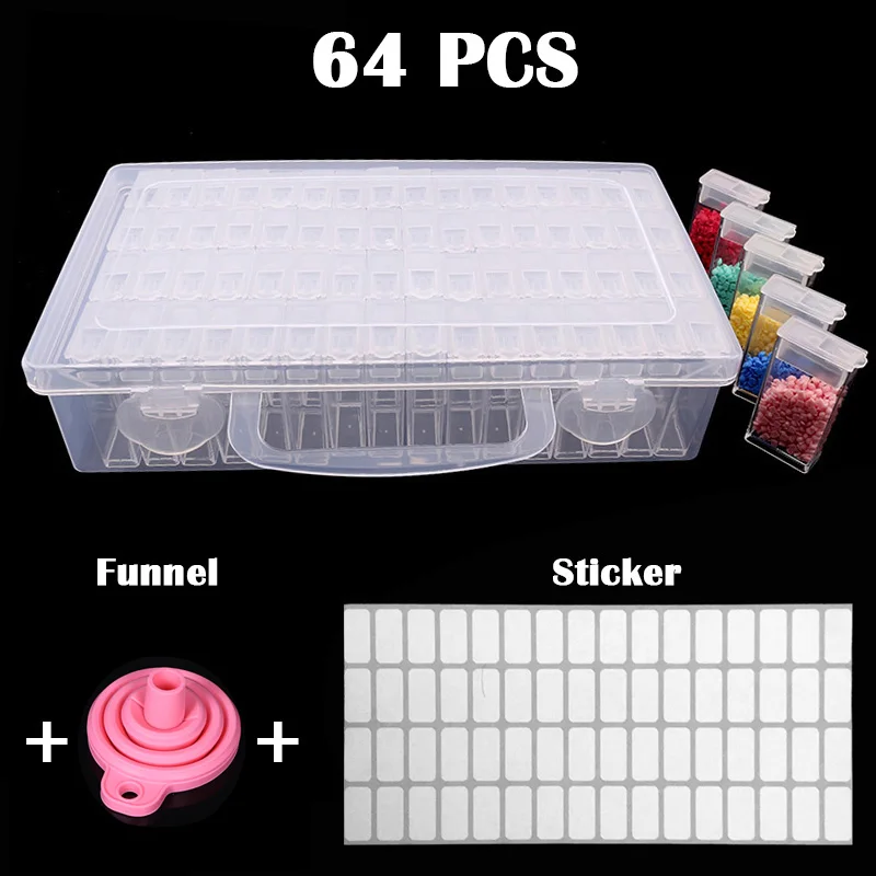 

Новый инструмент для алмазной вышивки! Daimond прозрачная пластиковая 64 шт коробка для хранения, ювелирное сверло коробка для хранения в подар...