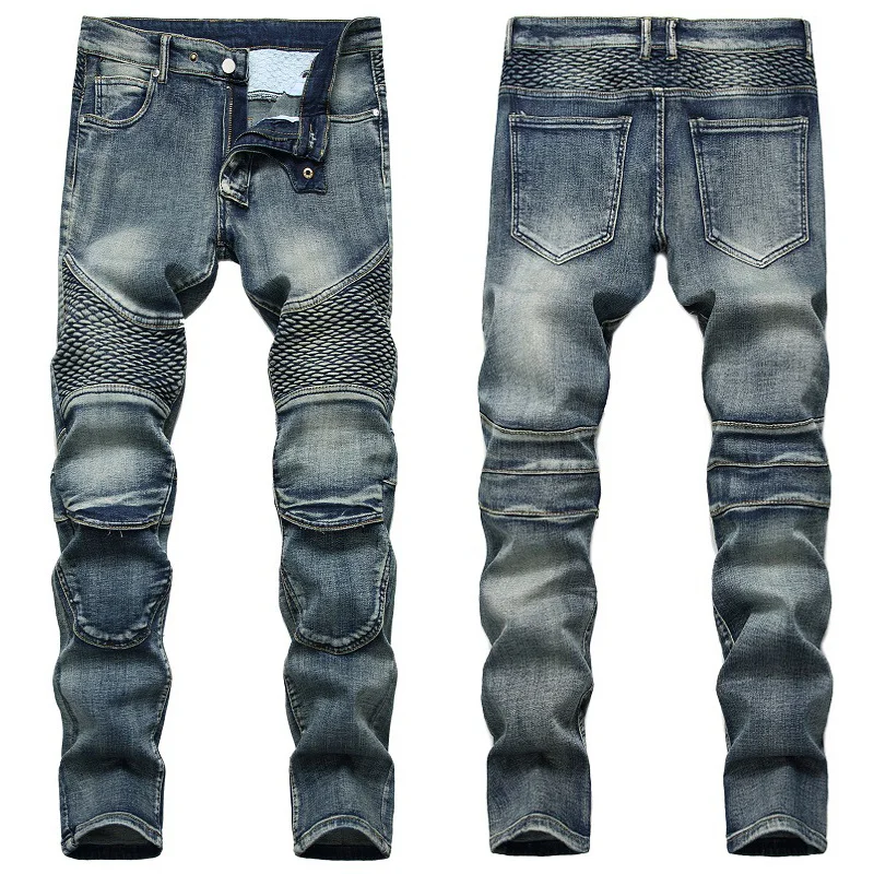 

Европейские мужские джинсы, мотоциклетные наколенники, винтажные ковбойские брюки стрейч в уличном стиле, модель JB6507