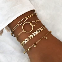 bohemian gold tassel bracelets for women boho jewelry geometric leaves beads layered hand chain charm bracelet set accessories