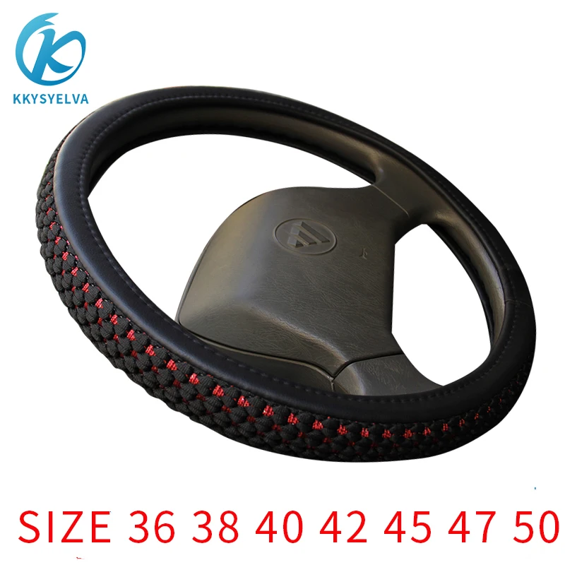 

KKYSYELVA Leather+Ice Silk Steering Wheel Covers for Car Bus Truck 36 38 40 42 45 47 50cm Diameter Auto Steering-wheel cover