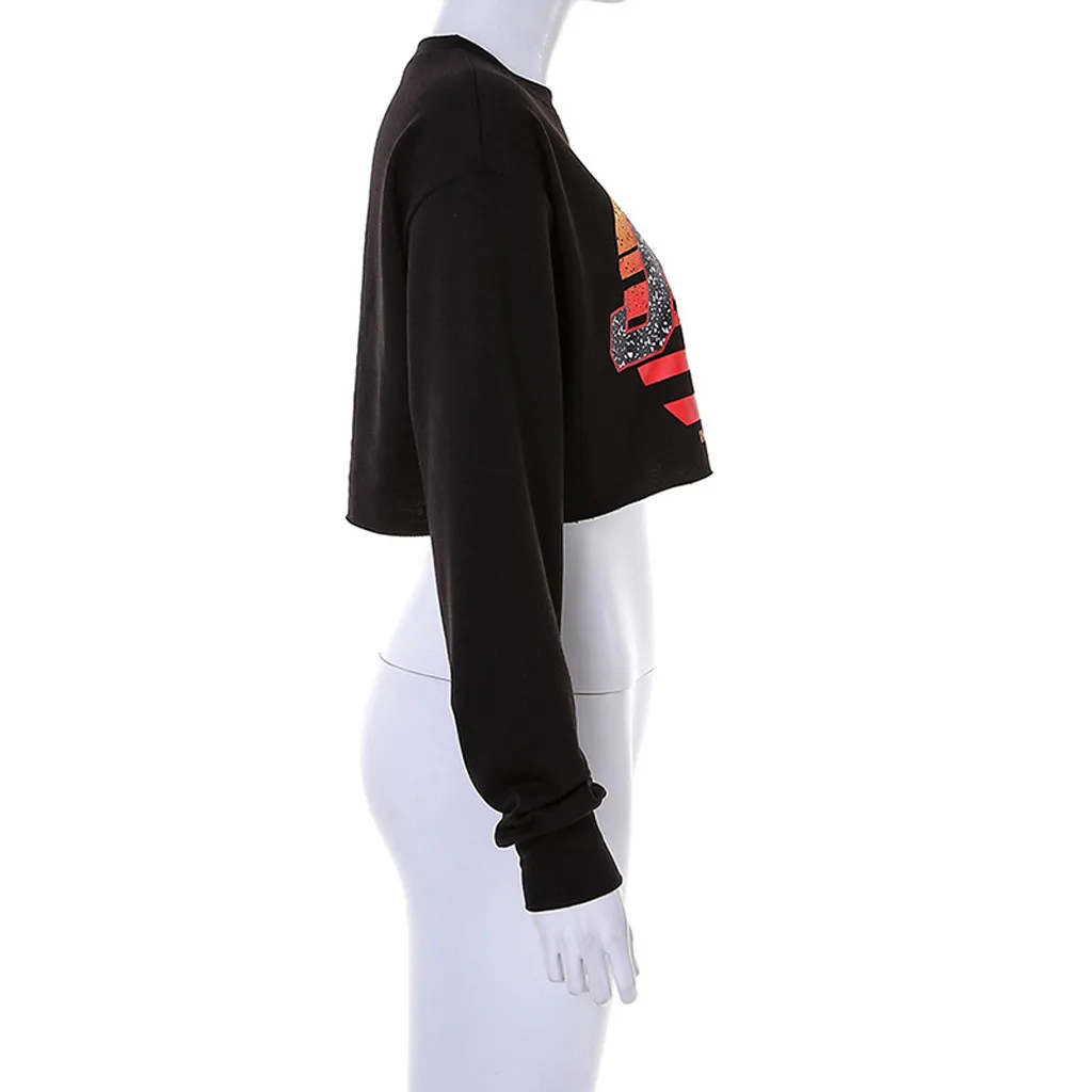 

Hight street crop top sweatshirt women print fashion ladies Pullovers expose navel Outwear female blouse sweat femme streetwear