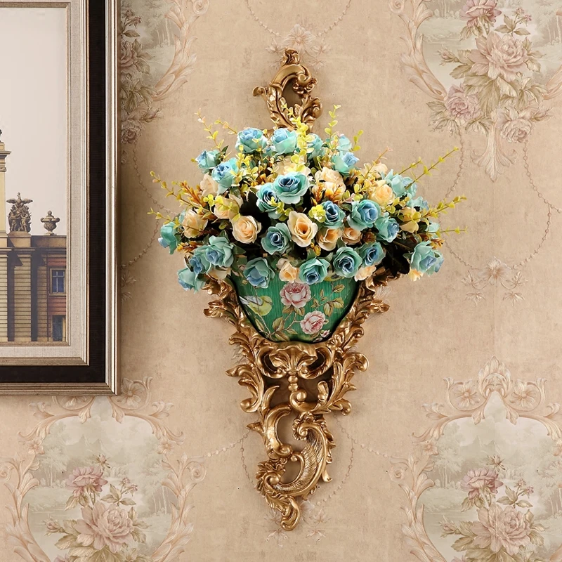 

European Style Resin Wall Hanging Vase Flowerpot Wall Decoration Modern Luxury Vase Flower Arrangement Living Room Decoration