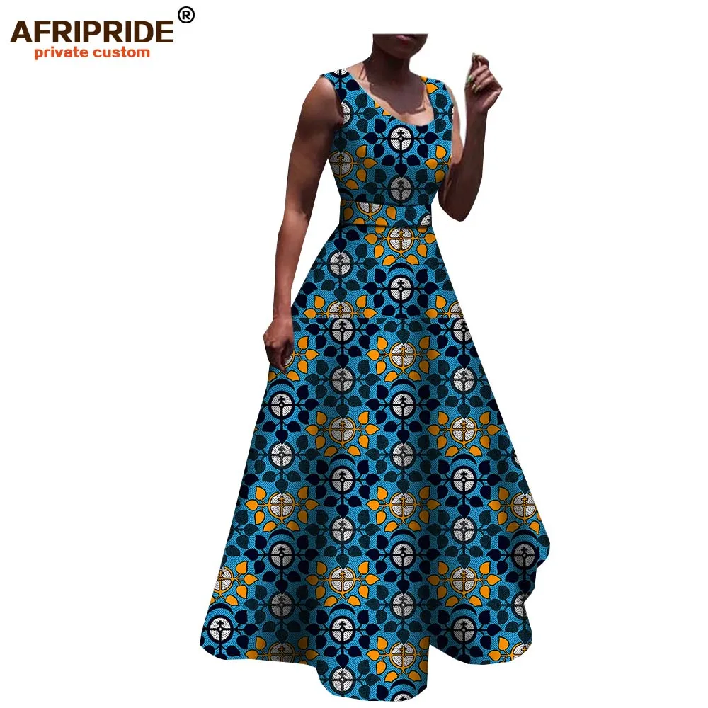 Весеннее и осеннее Африканское повседневное женское платье AFRIPRIDE без рукавов с круглым вырезом длиной до пола платье с поясом для женщин A1825006 - Цвет: 521J