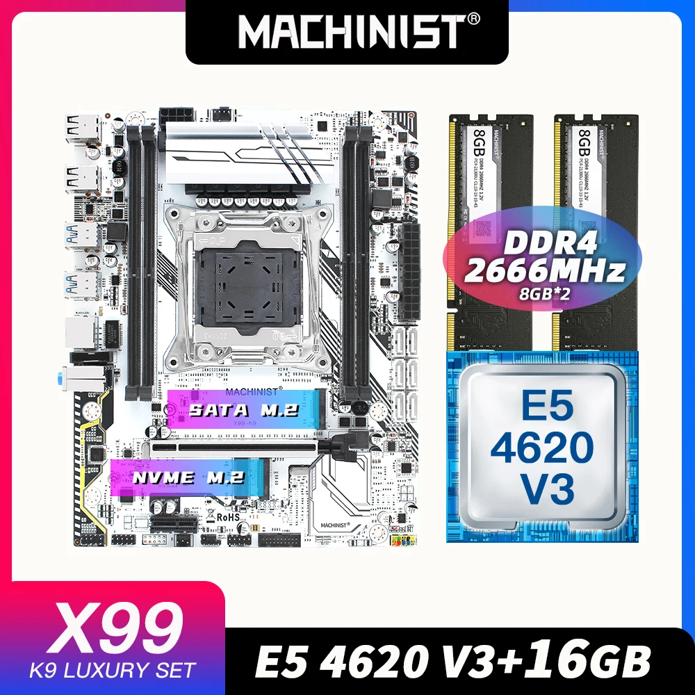 Preise X99 Motherboard LGA 2011-3 Set Kit Mit Intel Xeon E5 4620 V3 Prozessor DDR4 16GB(2*8GB) 2666mhz RAM Speicher M-ATX X99-K9