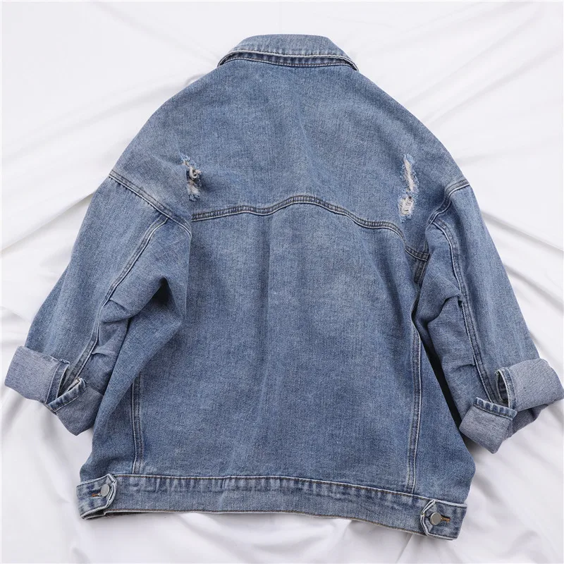 2020 Spring Autumn Wash Hole Denim Jacket Women Outwear Korean style Casual Oversized Loose Bat sleeve Jeans Coat Female | Женская