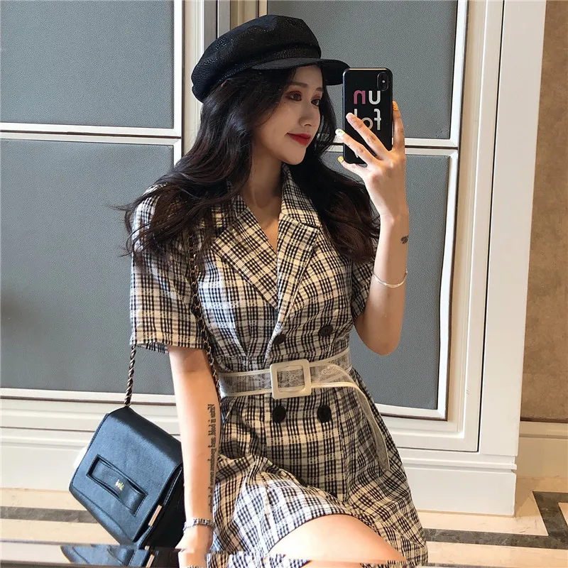 Мини платье женское с коротким рукавом милый приталенный сарафан в стиле