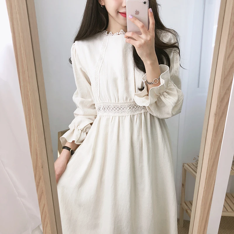 Винтажные Хлопковые женские платья модная осенне зимняя базовая одежда