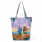 Повседневная вместительная Экологически чистая многоразовая сумка-тоут с мультяшным принтом Disney Lilo, складная дорожная пляжная сумка-тоут, повседневная сумка