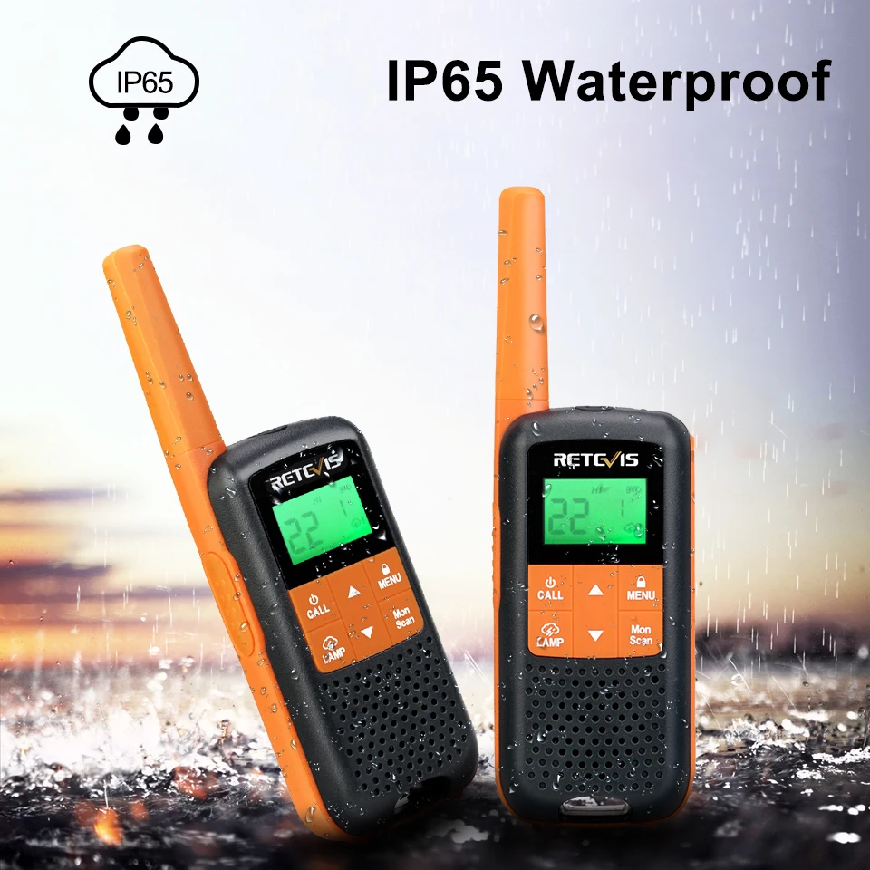 retevis walkie talkie waterproof pmr 446 rt649 2 pcs walkie talkies rechargeable portable two way radio ptt for hunting fishing free global shipping