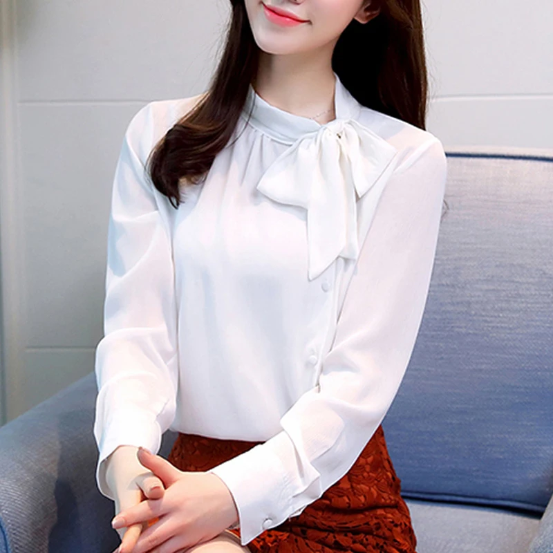 однотонная фиолетовая формальная женская блузка Женская одежда с бантом весна