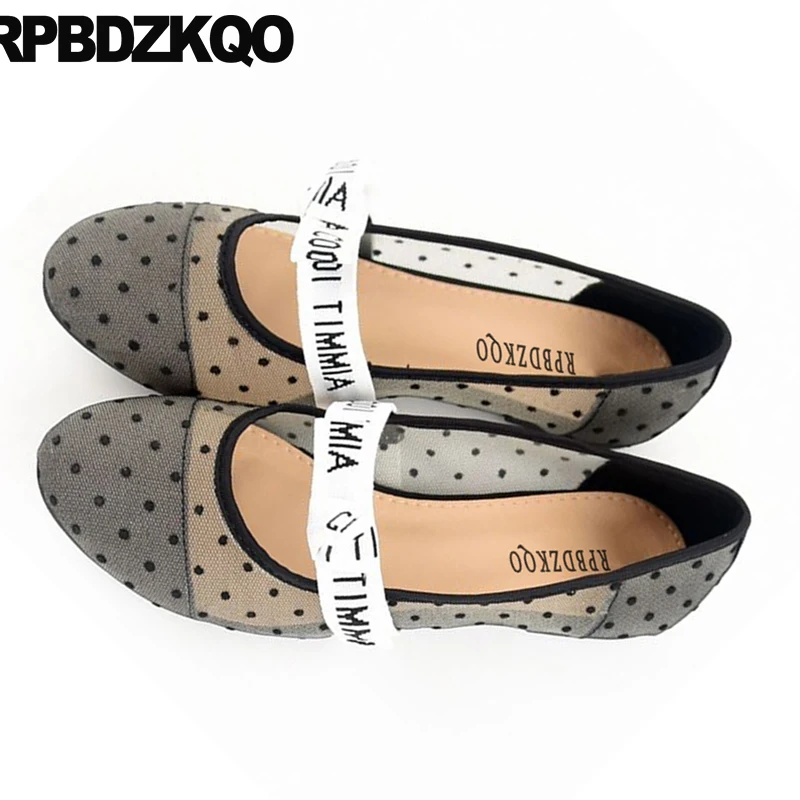 Дизайнерские тканевые балетки Мэри Джейн с круглым носком и бантом сетчатые