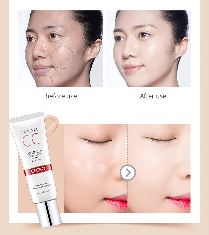 

CC Cream Face Care Natural Brighten Liquid Foundation Base BB Cream Makeup Brightening Concealer whitening cream for dark skin