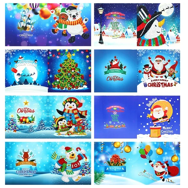 8pcs set 15x15cm 5D DIY алмазная живопись открытки Рождественские поздравительные открытки Санта Клаус рождественские открытки на крафт-бумаге подарок для детей Рождественское украшение - Цвет: 8pcs set 15x15cm